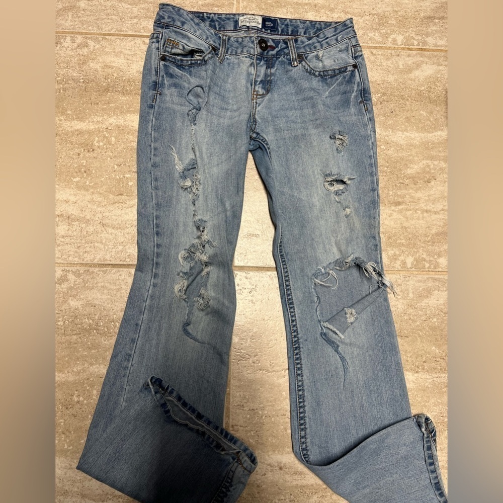 💕EUC-AEROPOSTALE HAILEY FLARE DISTRESSED JEANS SZ 7-8 LONG💕